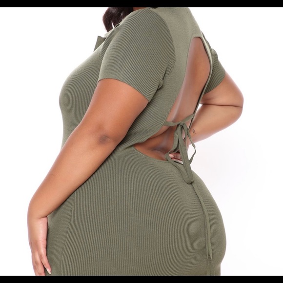 Green midi collared sweater dress with back tie - Picture 3 of 4